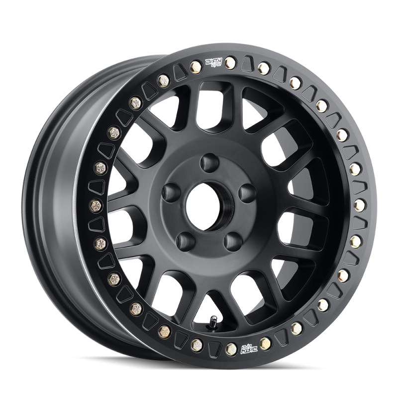 Dirty Life 9312 Mesa Race 17x9 matte black cast wheel with 6x139.7 bolt pattern, -12mm offset, and 106mm hub for off-road vehicles.