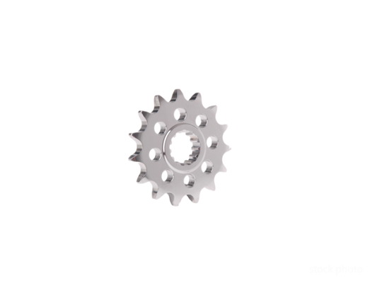 Vortex Racing steel front sprocket for motorcycles, 420 chain, 12 teeth, silver finish, durable and precision-engineered.
