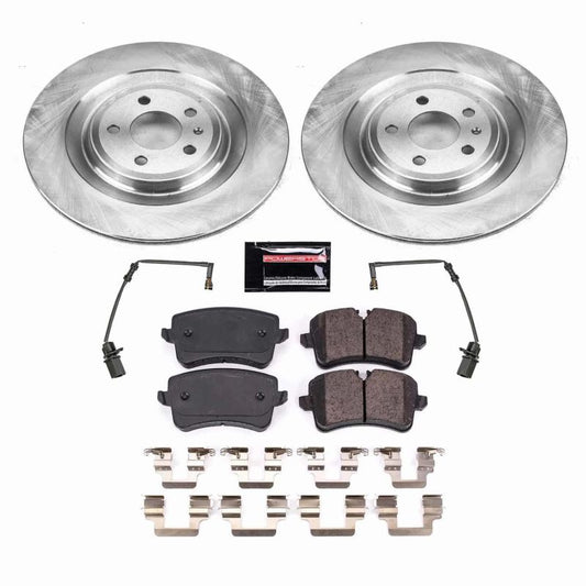 PowerStop OE rear brake kit for 2018 Audi S8, including brake pads and rotors, designed for reliable stopping performance