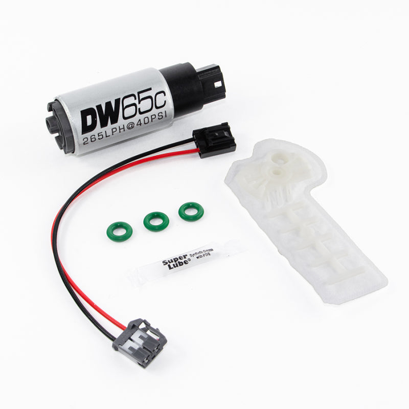 DeatschWerks DW65C 265lph compact in-tank fuel pump for Subaru BRZ, Scion FRS, and 2015 WRX, shown in image.