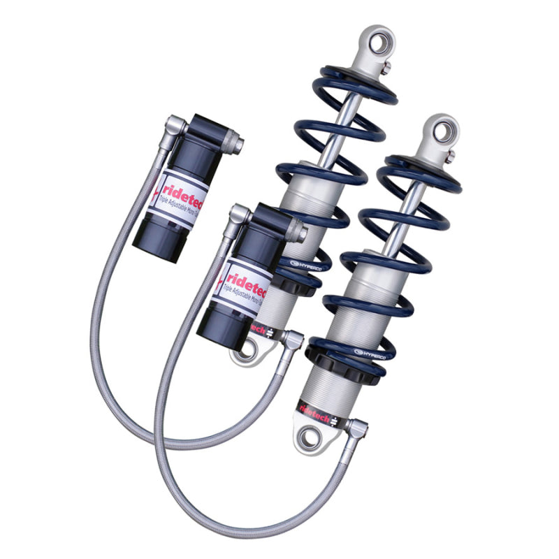 Ridetech 62-67 Chevy II Nova rear coilovers with 4-link TQ suspension system, showcasing the performance-oriented shock absorbers.