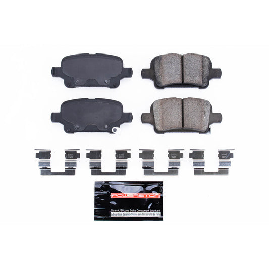 PowerStop Z23 Evolution Sport brake pads with hardware installed on a rear brake assembly for Buick LaCrosse 2017-2018.