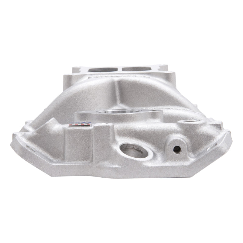 Edelbrock Performer EPS intake manifold for Small-Block Chevy with oil fill tube and breather, engine component for performance engines.
