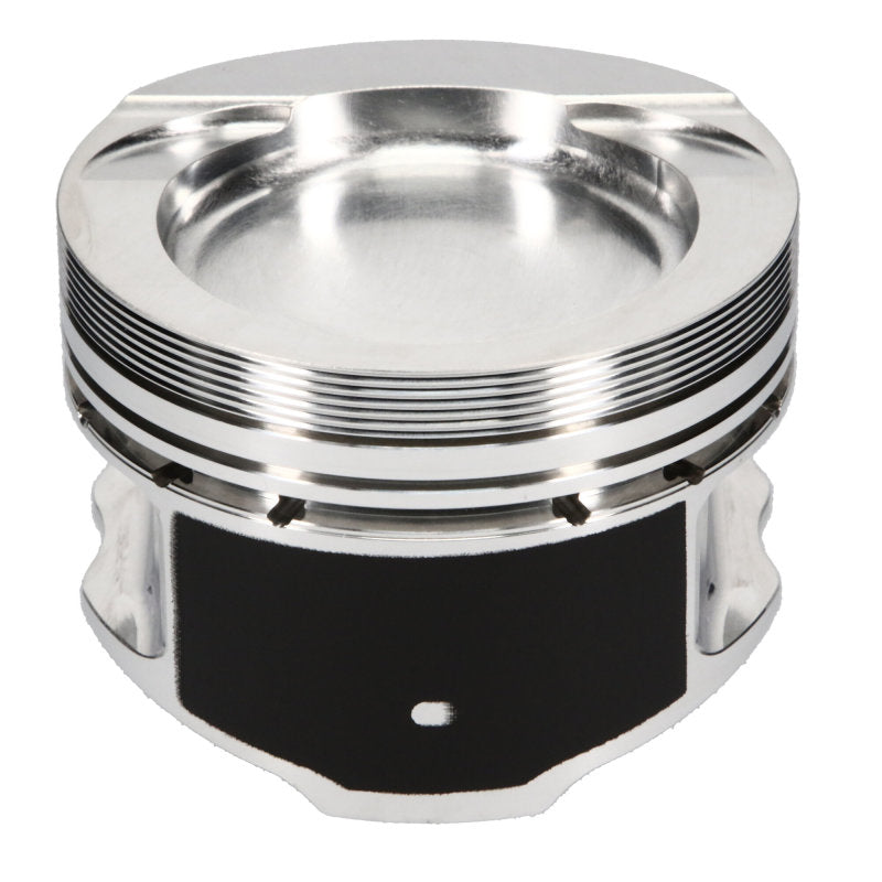 Set of six forged JE Pistons for VW 2.8L VR6 engine, 6-cylinder piston set with detailed top and side view.