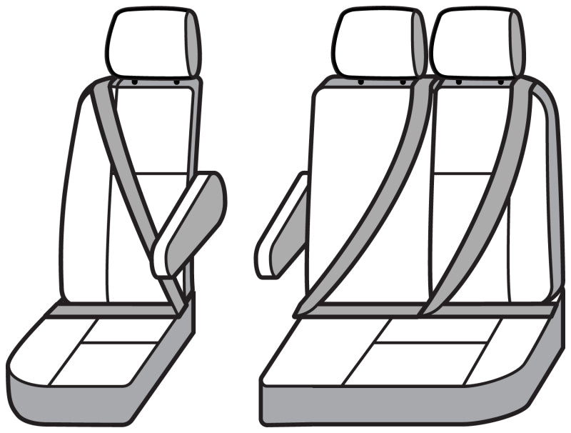 Covercraft waterproof taupe seat covers for third-row Ford Transit 15-26, durable Endura fabric, protect vehicle seats.