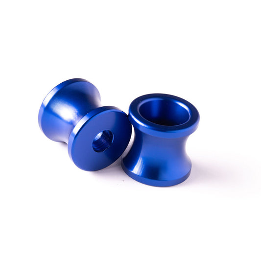 Blue Vortex Racing Swingarm Spools for 8mm motorcycle swingarms, designed for easy support and protection.