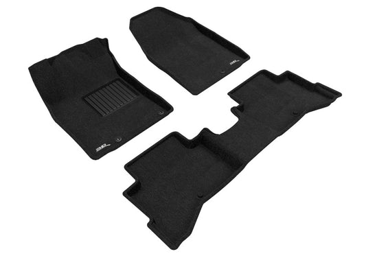 Black 3D MAXpider carpeted floor mats for Kia Niro 2017-2022, first and second row, showing textured surface and tailored fit.