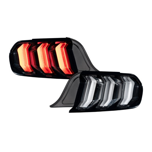 Pair of FORM Lighting Ford Mustang LED tail lights, clear lens, designed for 2015-2023 model, showcasing the tail light assembly.