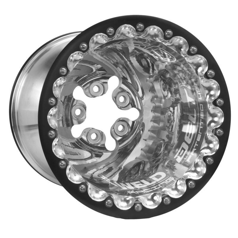 Weld Delta-1 PM forged black double wheel with polished finish, 16x16 inches, 5x5.5 bolt pattern, 4 BS, 3.5 HB size