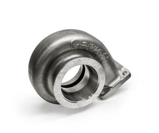 Garrett G38/GXR38 turbine housing kit with T4/V-band flange, 0.85 A/R, showcasing the stainless steel turbine housing and V-band clamp.