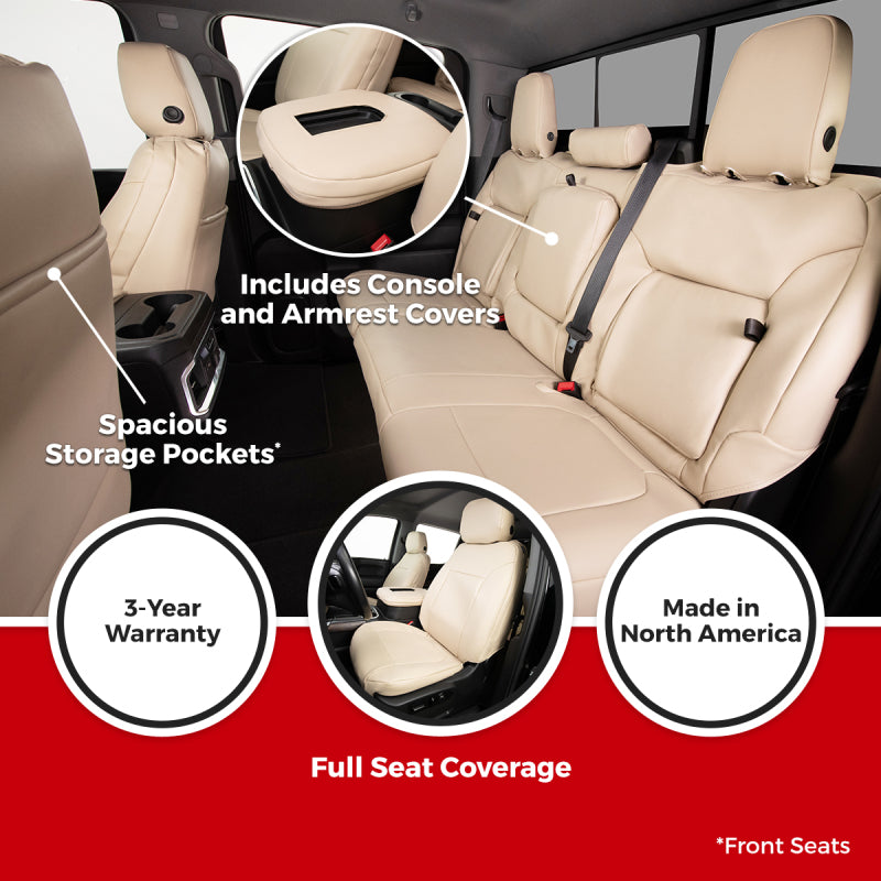 Covercraft leatherette custom second row seat covers for Toyota Corolla 2023-2026, fitted and textured to protect seats.