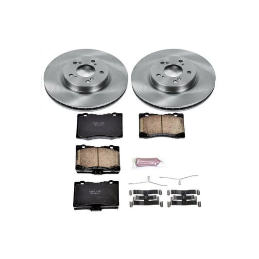 PowerStop OE front brake kit for 2005-2012 Acura RL, includes brake rotors and pads, designed for enhanced stopping performance.