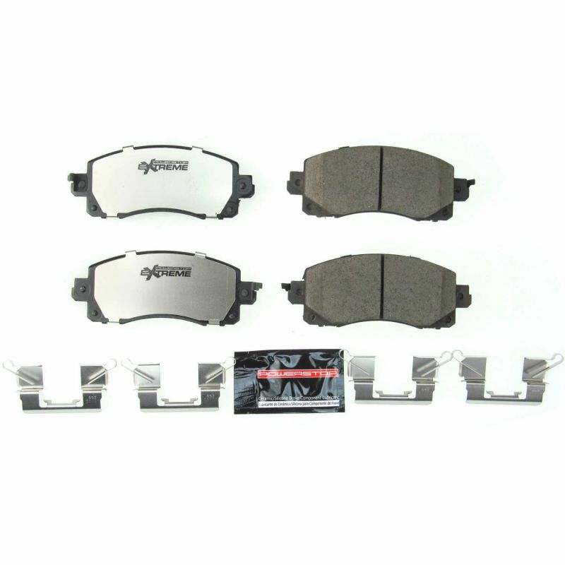 PowerStop Z26 front brake pads with hardware for 2018-2019 Subaru Crosstrek, high-performance brake pads for street driving.
