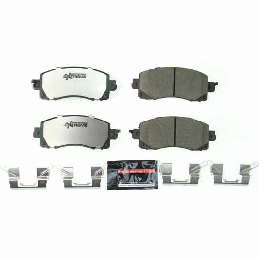 PowerStop Z26 front brake pads with hardware for 2018-2019 Subaru Crosstrek, high-performance brake pads for street driving.