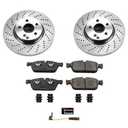 PowerStop OE front brake kit for 2014 Mercedes-Benz C300 with brake rotors and pads, showcasing components on a white background.