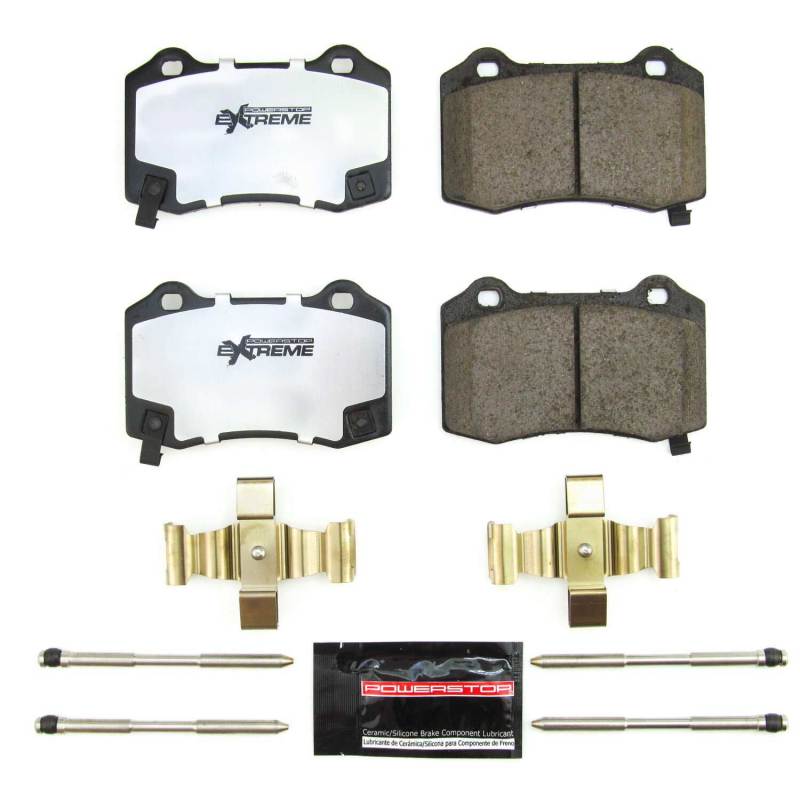 PowerStop Z26 rear performance brake pads for 2018-2021 Jeep Grand Cherokee with hardware, designed for enhanced stopping power.