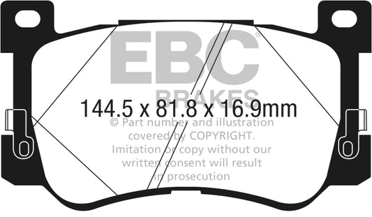 EBC Genesis G90 5.0L Ultimax2 front brake pads for 2017+ Genesis G90, OE style, showing the brake pad set with branding