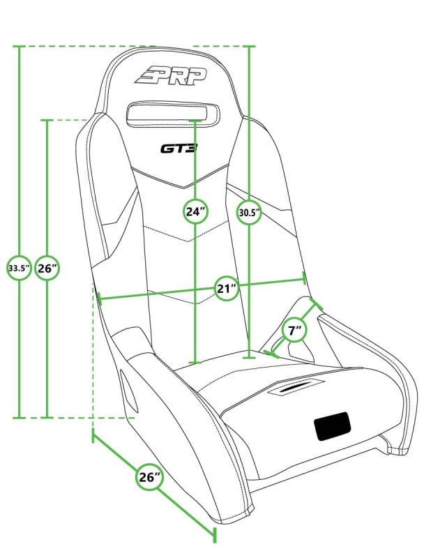 PRP Seats Polaris General GT3 suspension seats kit in black and gray, showing two racing-style seats with harness openings.