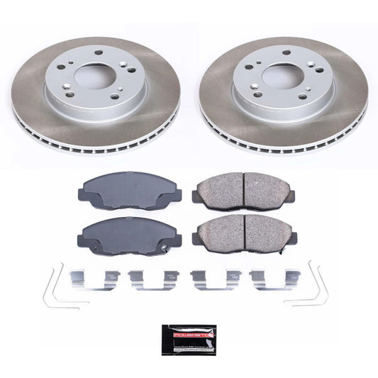 PowerStop front semi-coated rotor kit for 2012-2015 Honda Civic, performance brake rotors with black coating, new installation.