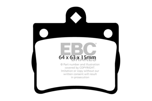 EBC Ultimax2 rear brake pads for Mercedes-Benz C220 W202 2.2, single pin OE-style brake pads, side view showing friction surface