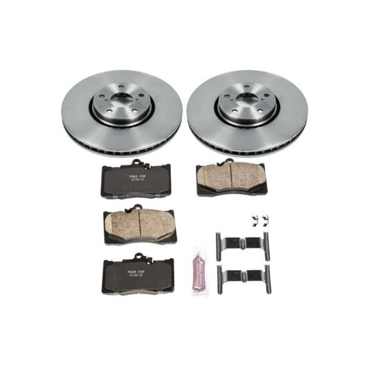 PowerStop OE brake kit for Lexus GS350 2007-2011 front brakes, includes brake rotors and pads for enhanced stopping performance.