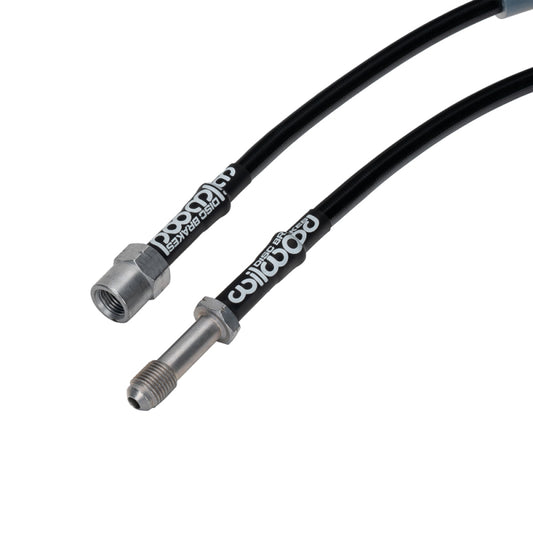 Wilwood front brake line kit for Audi A4 2009-2016, flexible brake lines with fittings and mounting hardware.