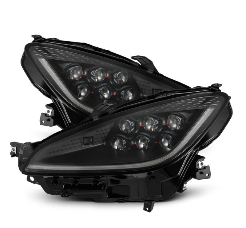 AlphaRex Nova Series LED projector headlights for Toyota GR86 and Subaru BRZ, black finish, featuring modern design and advanced lighting.