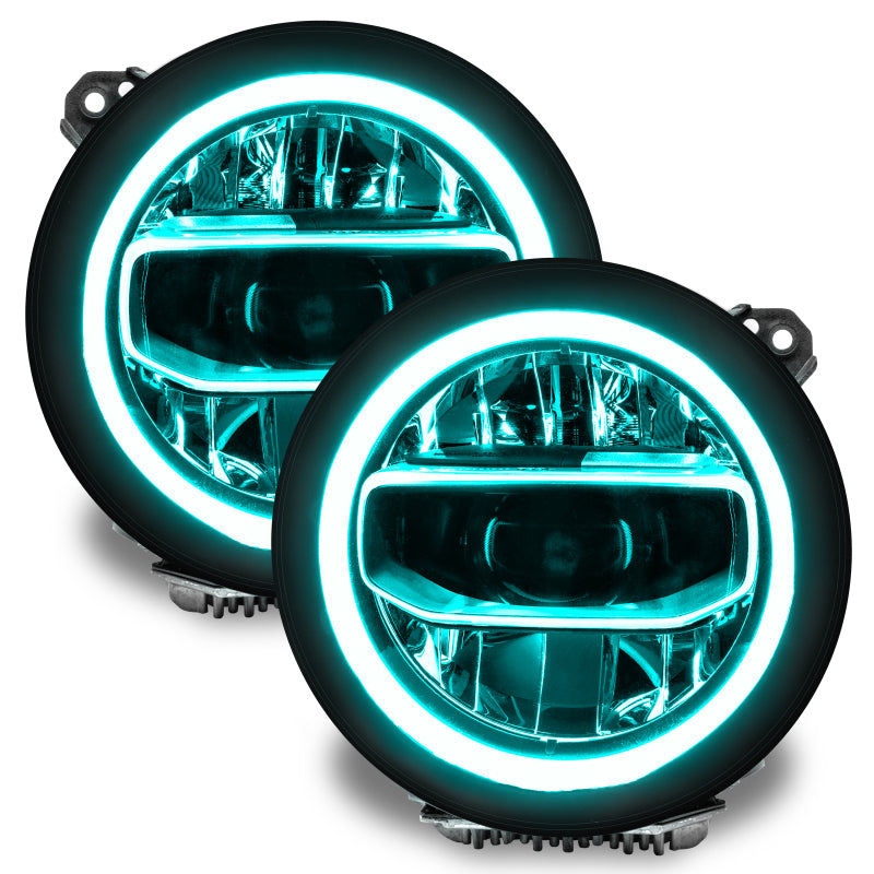 Oracle Lighting RGB+W Headlight DRL Upgrade Kit for Jeep Wrangler JL and Gladiator JT, featuring ColorSHIFT lighting technology.