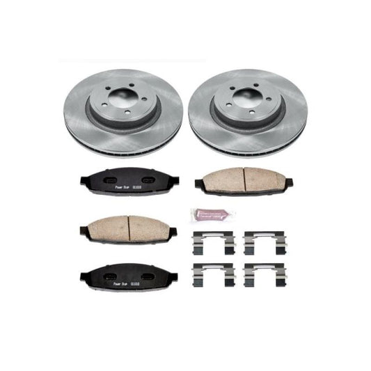 PowerStop OE front brake kit for Lincoln Aviator 2003-2005 with rotors and calipers, vehicle brake repair components.