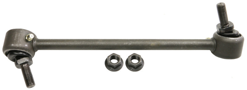 Moog front right sway bar link for BMW i3 2014-2020, automotive sway bar endlink showing metal and rubber components.