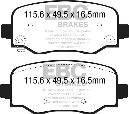 EBC 15+ Fiat 500X 1.4 Turbo Ultimax2 rear brake pads showing OE-design brake pad set for improved braking performance.