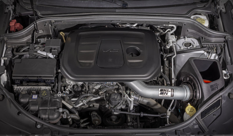 K&N Engineering 16-22 Grand Cherokee NextGen aluminum cold air intake system installed in vehicle engine bay