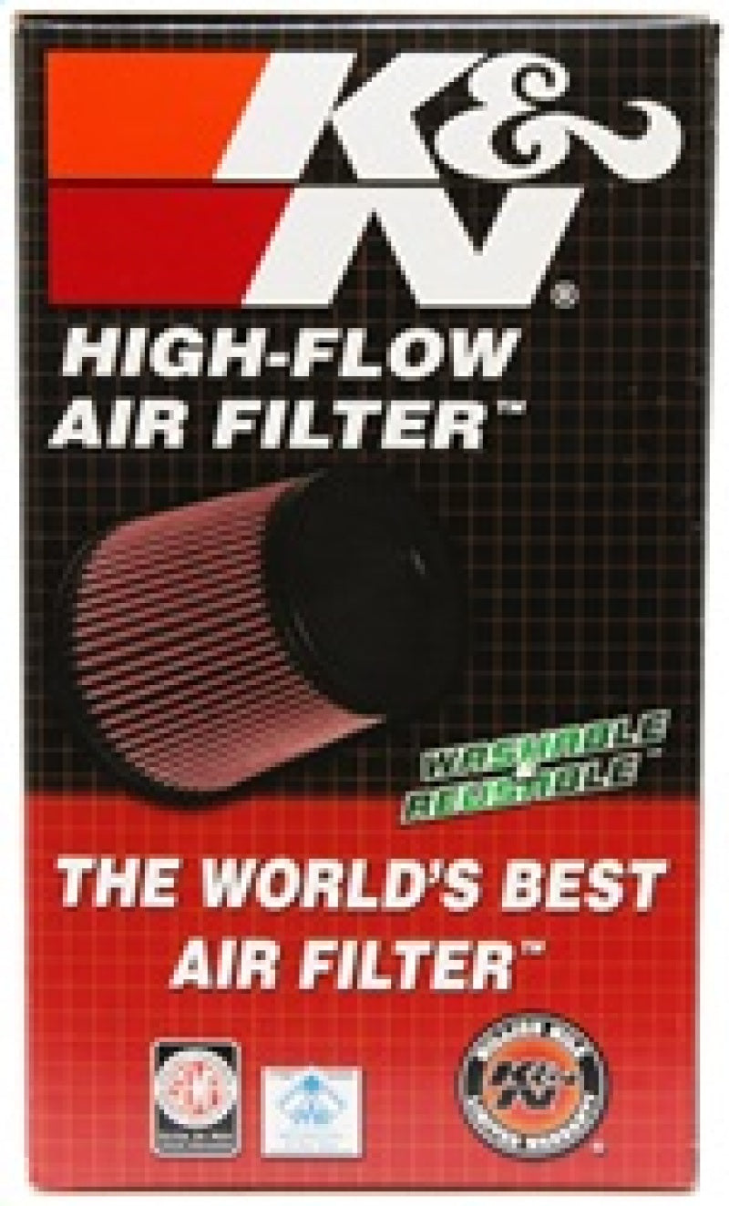 K&N universal rubber air filter with 3-inch flange, 5-inch outer diameter, and 8-inch height, designed for automotive air intake systems.