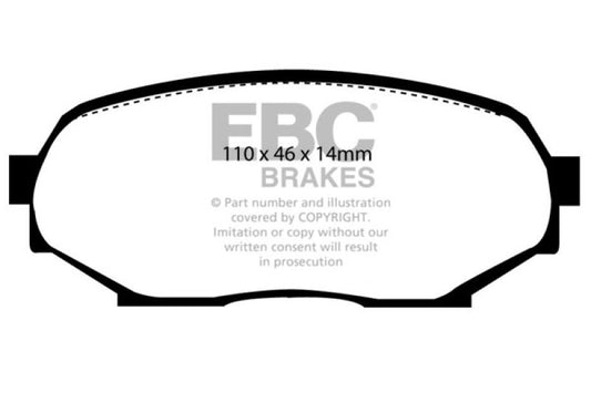 EBC Greenstuff front brake pads for Geo Storm 1.6 model, performance brake pads with green friction material, shown in image.