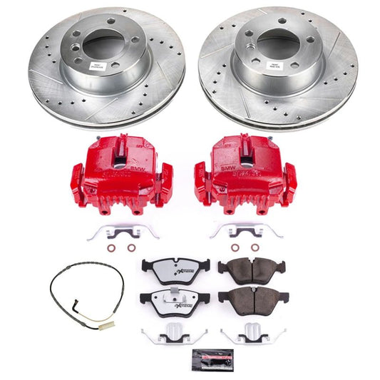PowerStop 2006 BMW 325xi front Z26 Street Warrior performance brake kit with calipers and rotors, designed for enhanced stopping power.