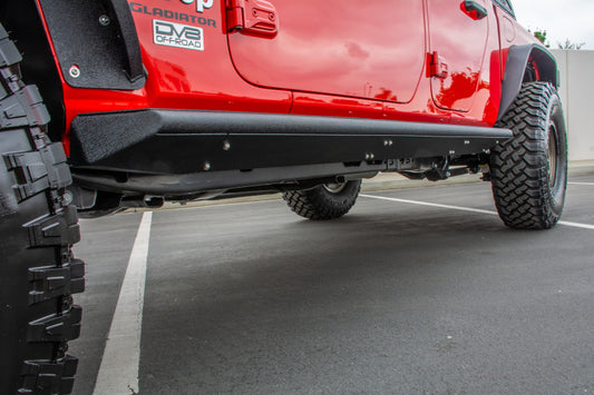 DV8 Offroad Jeep Gladiator side step and sliders, rugged metal side steps for 2019+ Jeep Gladiator pickup truck.