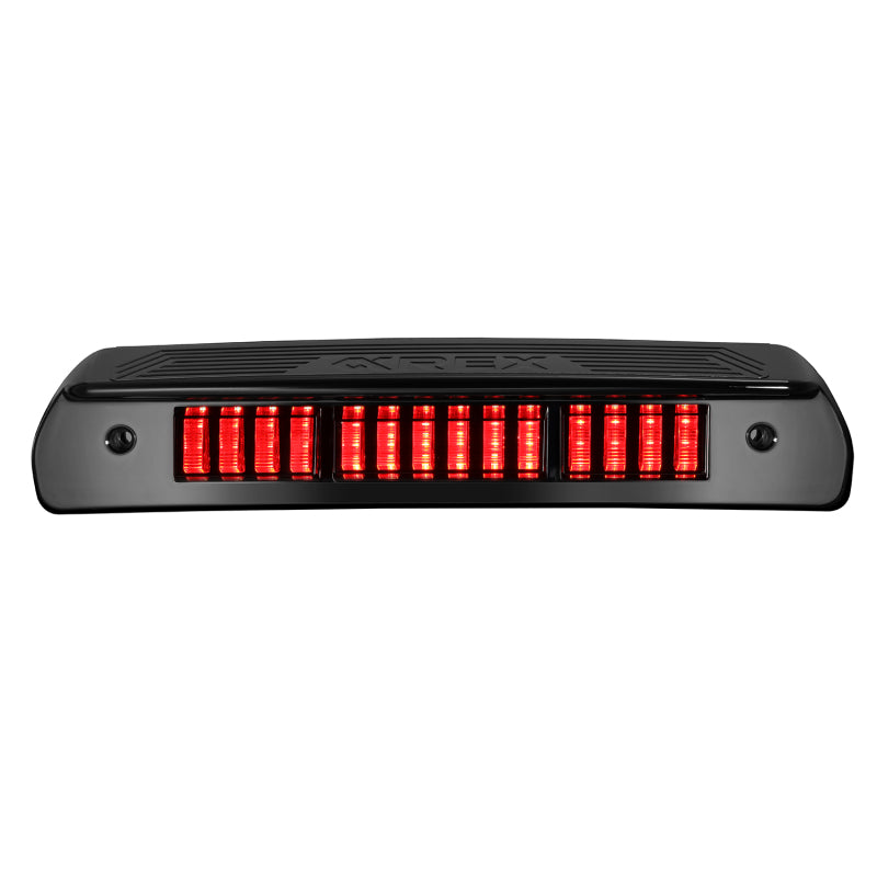 AlphaRex black Dodge RAM Nova-Series 3rd brake light installed on the rear of the truck.