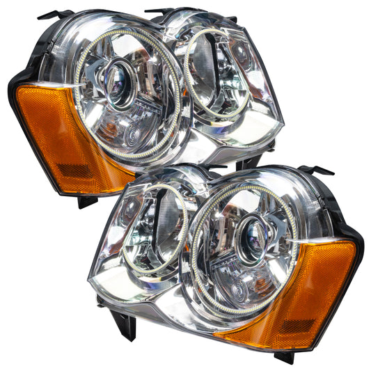 Oracle Lighting Jeep Grand Cherokee SMD HID ColorSHIFT headlights with 2.0 controller, showcasing sleek headlight design and color-changing feature.