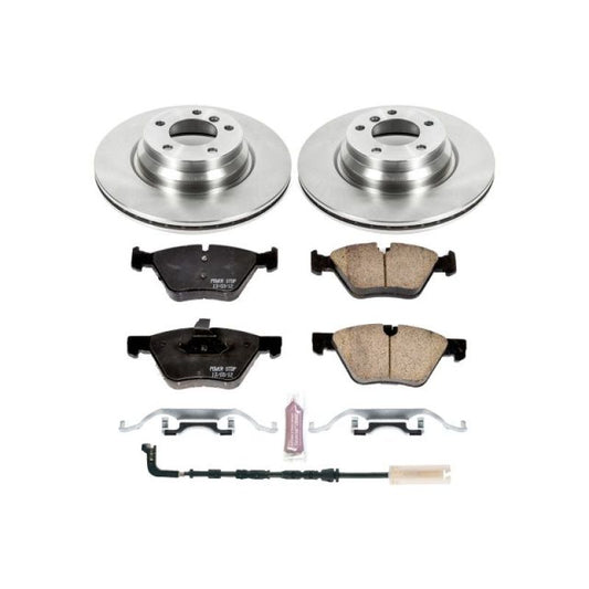 PowerStop OE front brake kit for 2006 BMW 330i, featuring brake rotors and pads for optimal stopping performance.