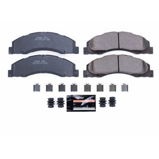 PowerStop Z23 Evolution Sport brake pads with hardware for Ford E-150 front brakes, performance brake components.
