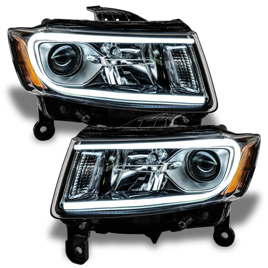 Oracle Lighting white Jeep Grand Cherokee headlights with SMD halogen bulbs for model years 2014-2015.