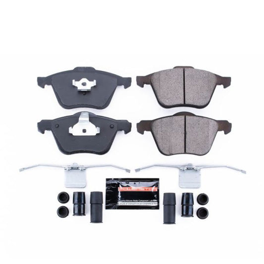 PowerStop Z23 Evolution Sport brake pads with hardware for front of 2008-2009 Volvo S60, high-performance brake replacement.
