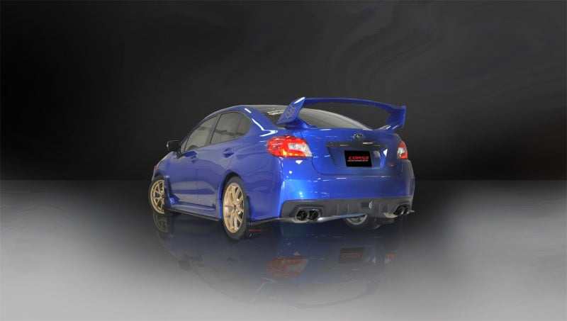 Black CORSA Performance Corsa cat back exhaust for 2015-2021 Subaru WRX with quad 3.5-inch tips, sporty and performance-oriented.
