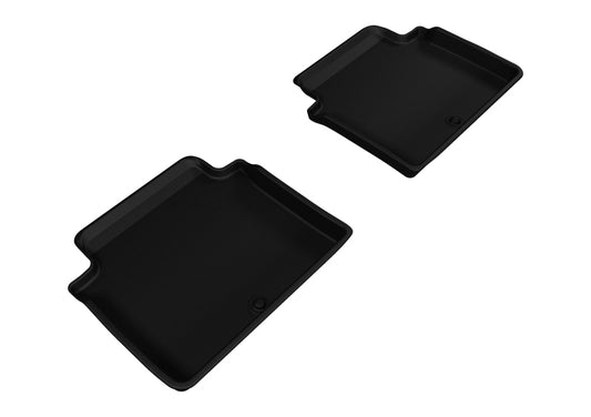 Black 3D MAXpider rubber floor mats for second row of Genesis G80 and Hyundai Genesis Sedan, designed for 2015-2020 models.