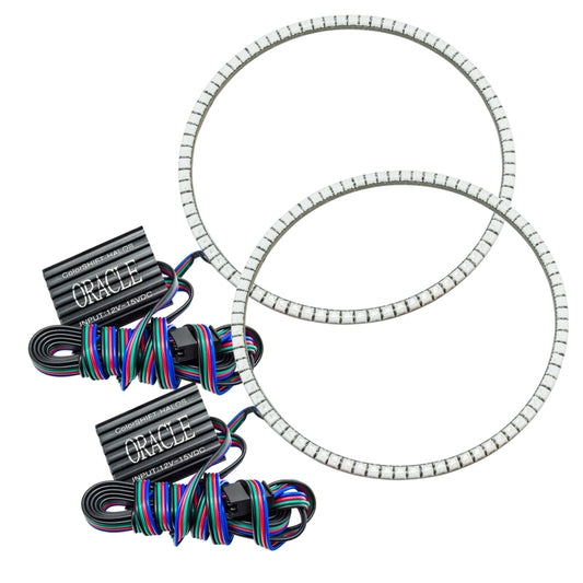 Oracle Lighting Jeep Wrangler JK 07-17 LED Waterproof Halo Kit for fog lights with ColorSHIFT feature, without controller, showcasing the halo rings.