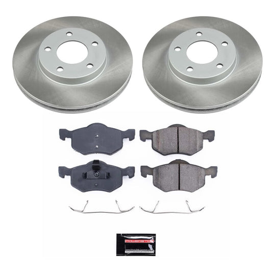 PowerStop performance front semi-coated rotor kit for Mercury Mariner 2005-2007 showing brake rotors and hardware in the image.