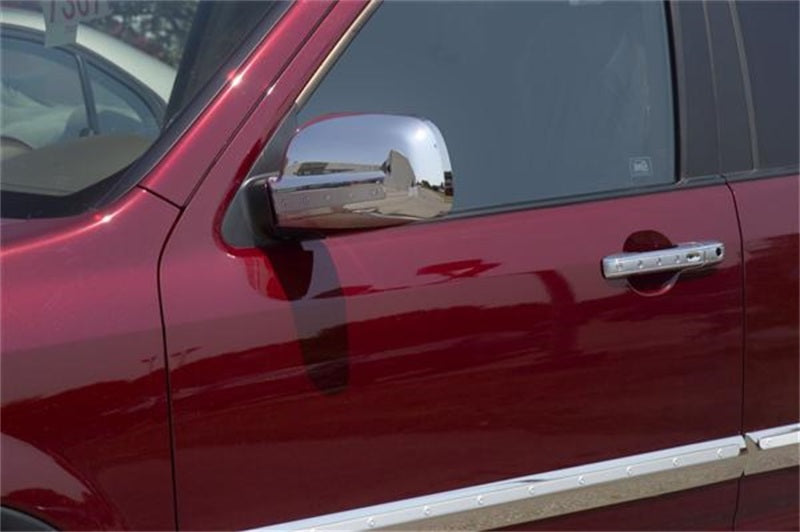 Putco exterior mirror covers for 2008-2010 Toyota Land Cruiser, trim accessory, without turn signal, black finish.