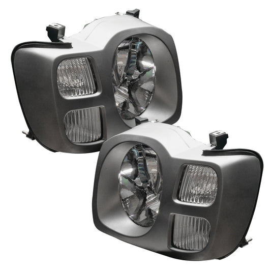 Oracle Lighting red pre-assembled LED halo headlights for 2002-2004 Nissan Xterra SE, featuring bright halo rings and clear lenses.