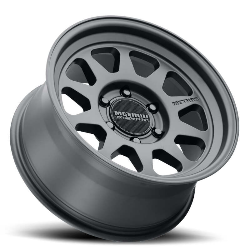 Method MR316 matte black cast wheel, 17x8 inches with 25mm offset, 6x135 bolt pattern and 87mm center bore.