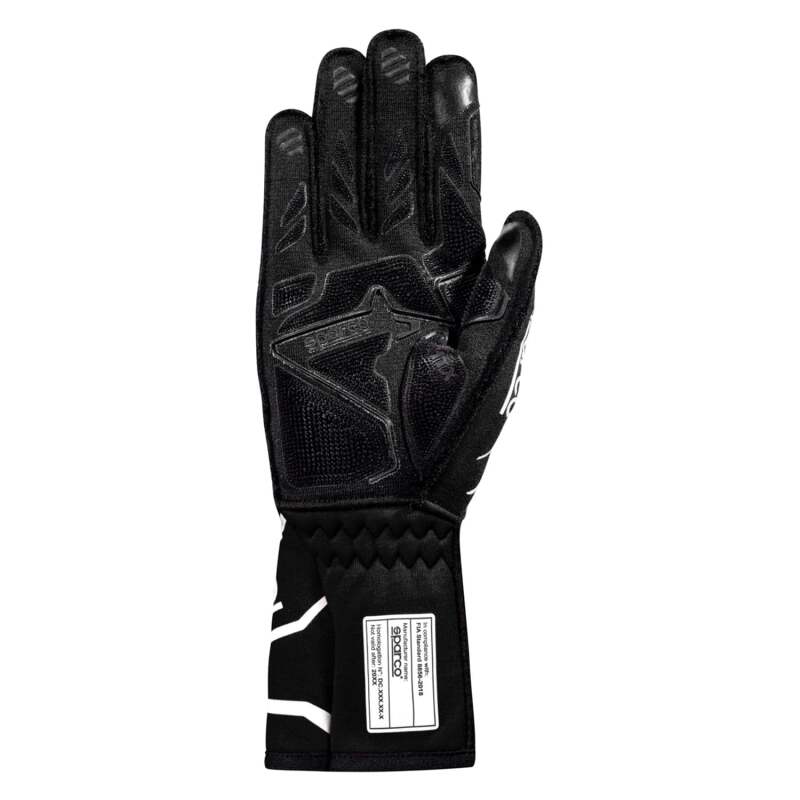 Black and white Sparco racing gloves, Tide model, size 9, with textured grip and branding details visible in the image.